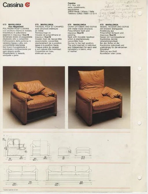Two-Seaters Maralunga Sofa by Vico Magistretti for Cassina