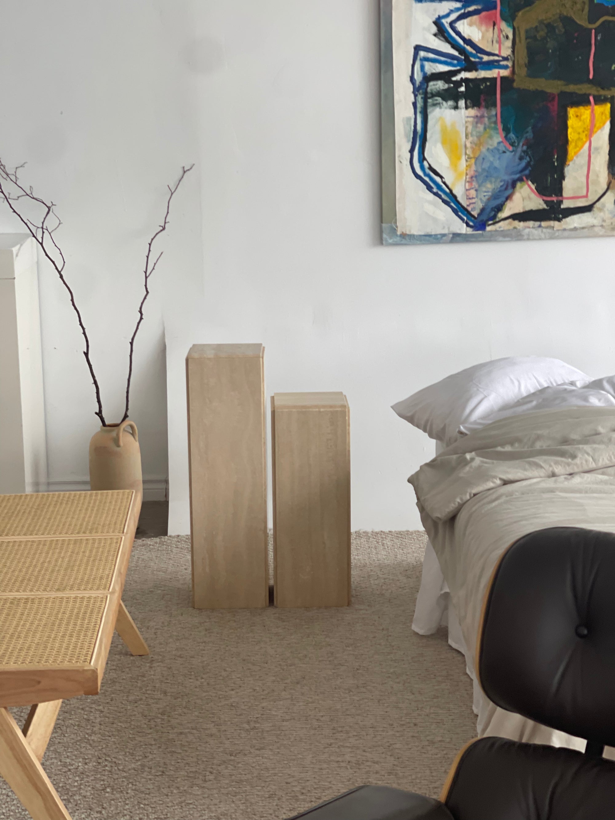 Set of 2 Travertine Plinths