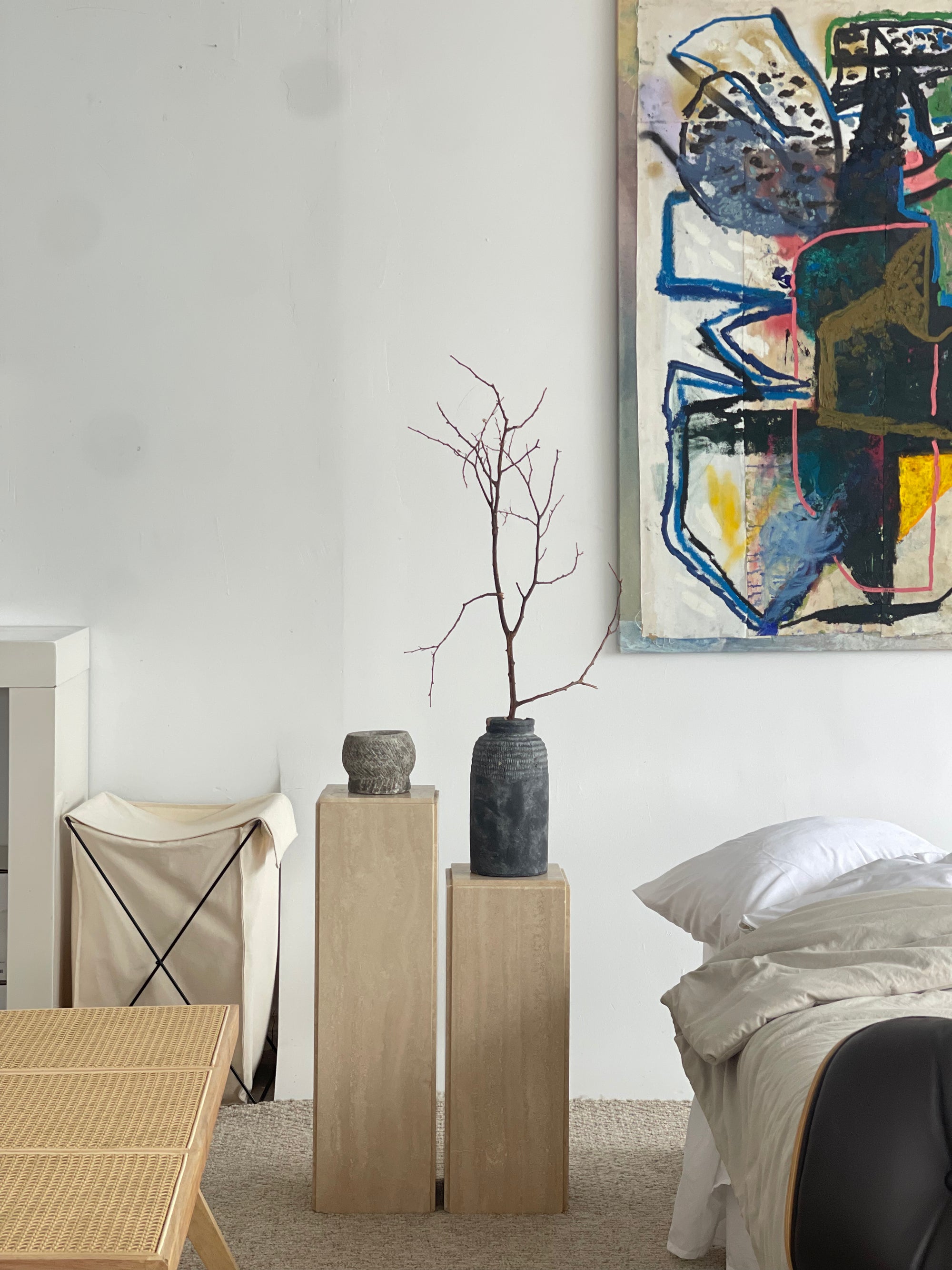 Set of 2 Travertine Plinths