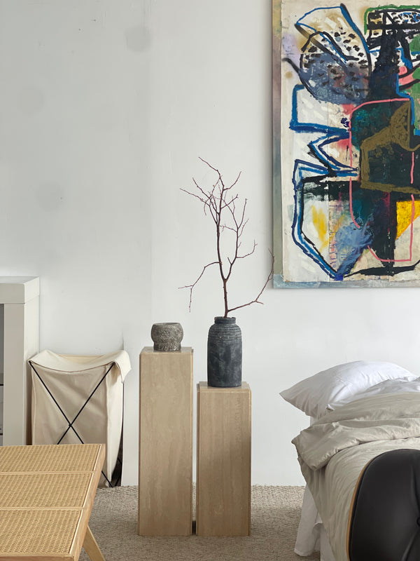 Set of 2 Travertine Plinths