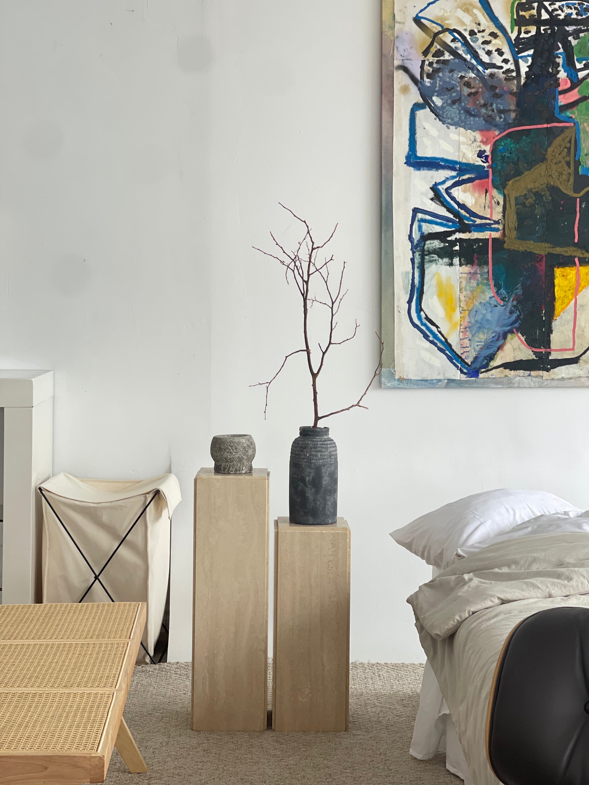 Set of 2 Travertine Plinths