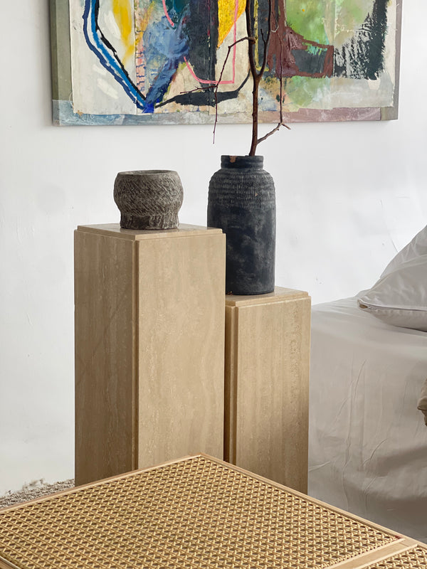 Set of 2 Travertine Plinths