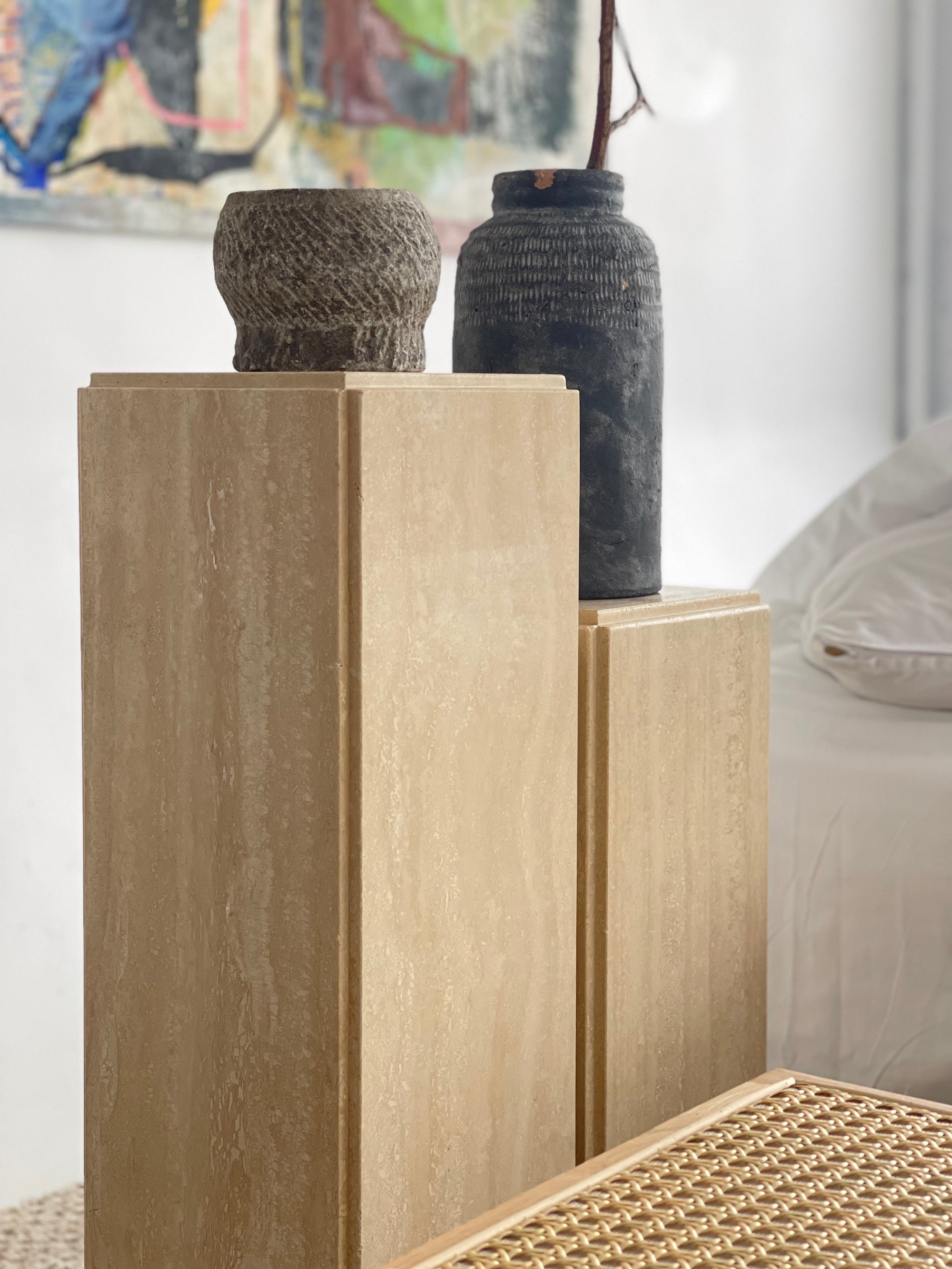 Set of 2 Travertine Plinths