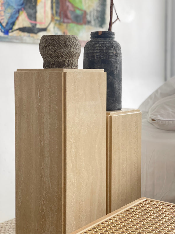 Set of 2 Travertine Plinths